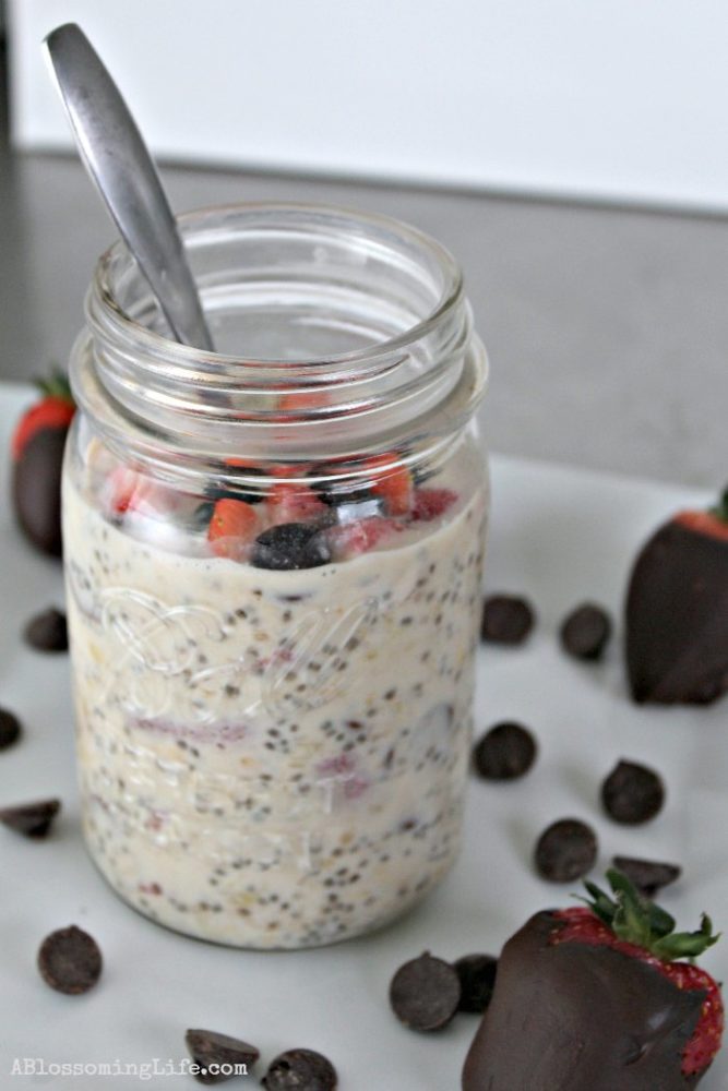 Chocolate Covered Strawberry Overnight Oats - A Blossoming Life