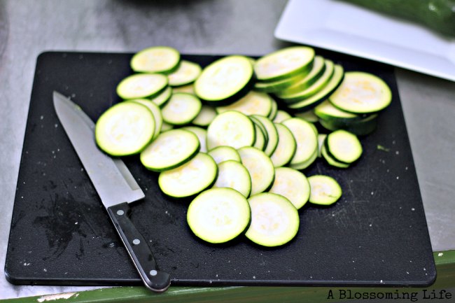 sliced zucchini on a cutting board