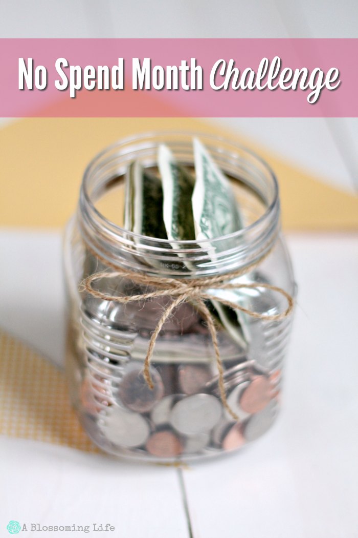 Money in a jar with twine around it - no spend month challenge