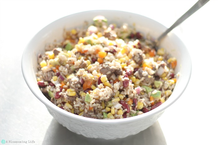 Steak and Rice Salad in a large bowl