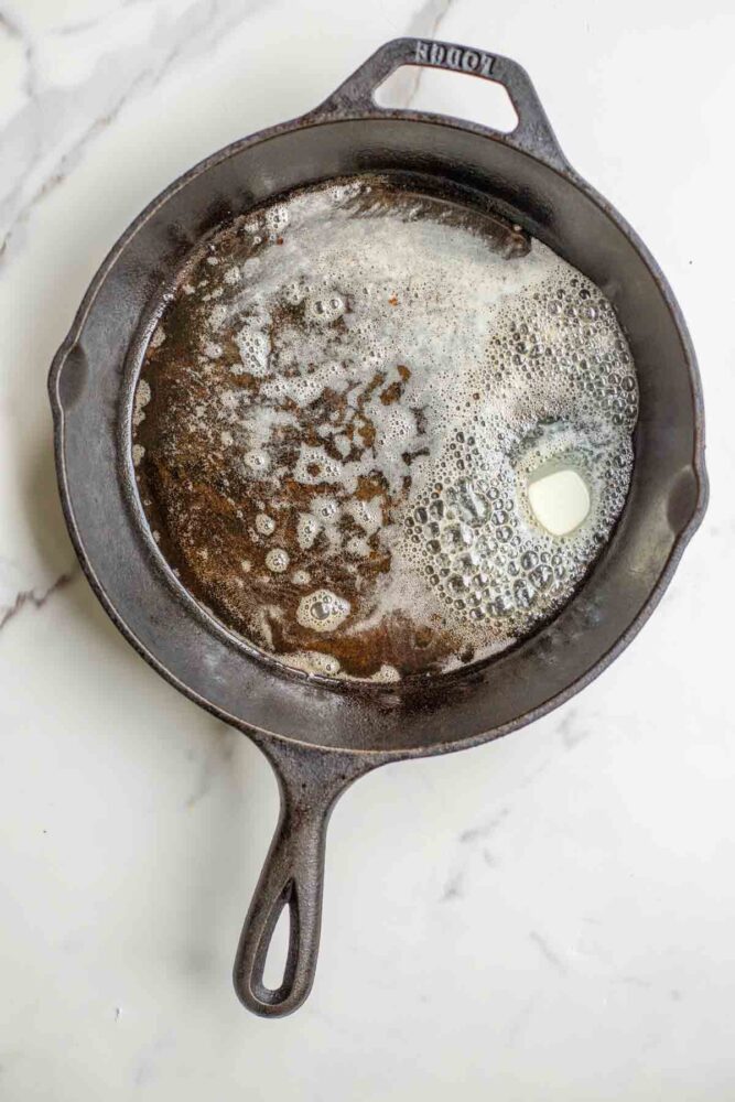 butter in a cast iron skillet.