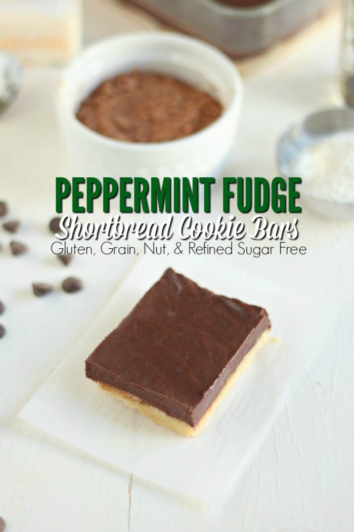 Peppermint Fudge Topped Shortbread Cookie Bars {Gluten, Grain, Nut, & Refined Sugar Free}