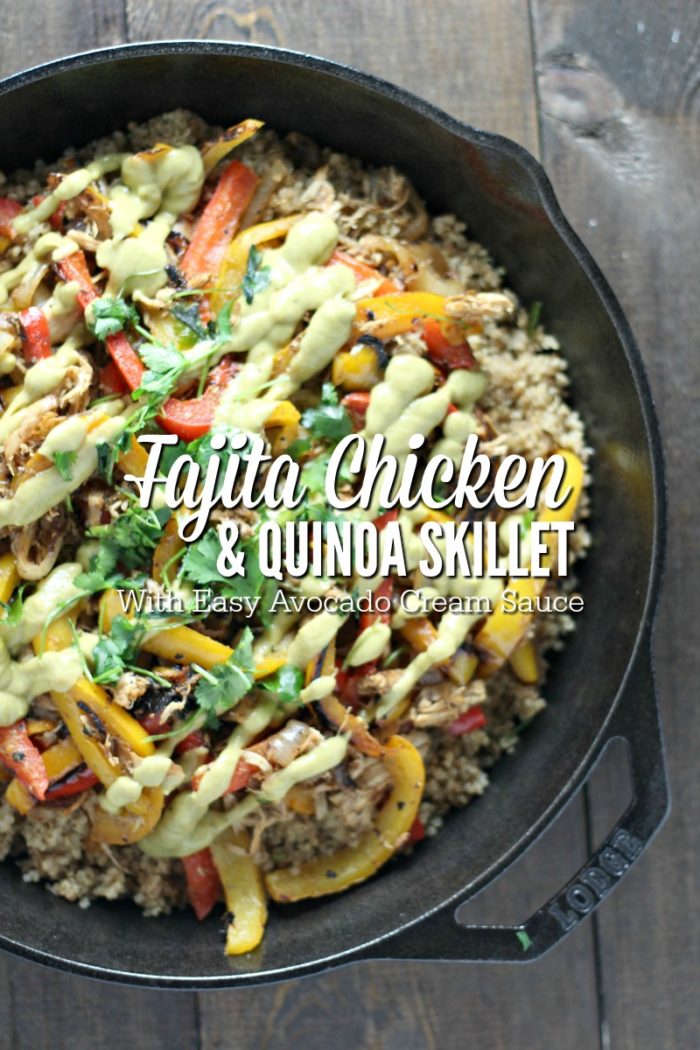 Fajita Chicken and Quinoa Skillet With Easy Avocado Cream Sauce