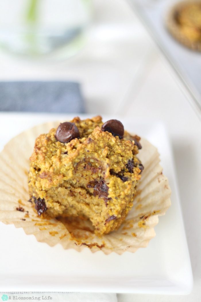 gluten free pumpkin muffin with a bite taken out