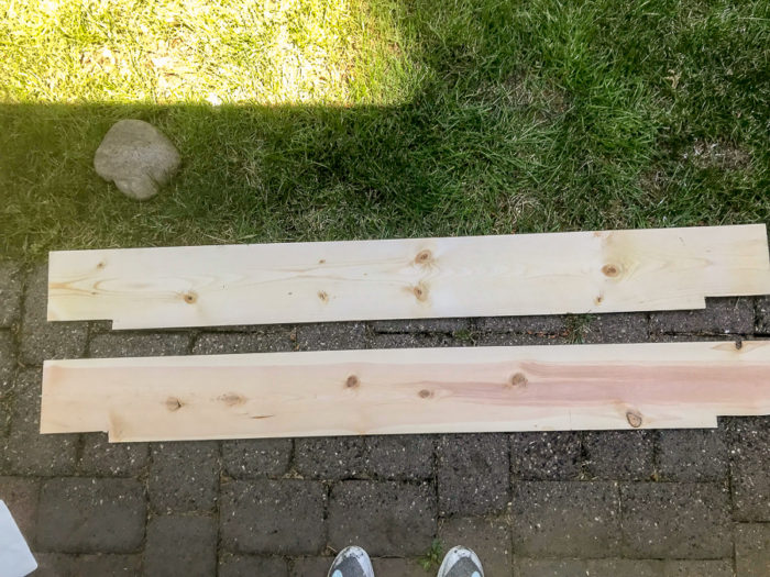 pieces of cut wood for DIY fireplace mantel