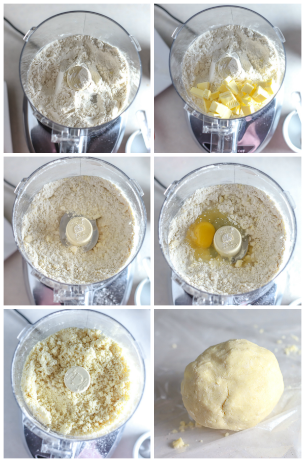 Step by step picture on hot to make gluten free pie dough in the food processor