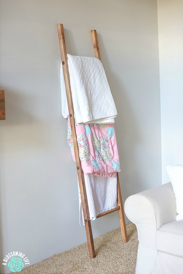 DIY Blanket Ladder resting up against the wall