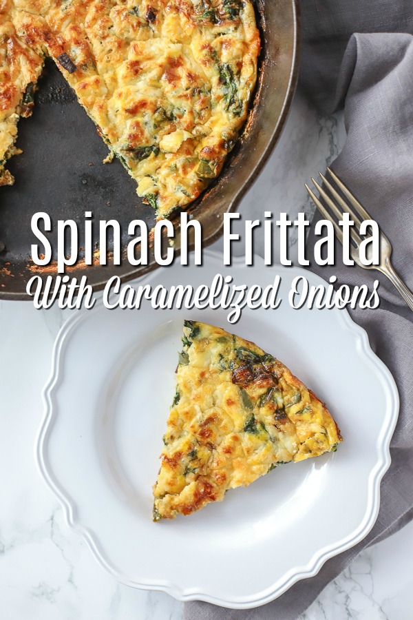 spinach frittata on a white plate with 