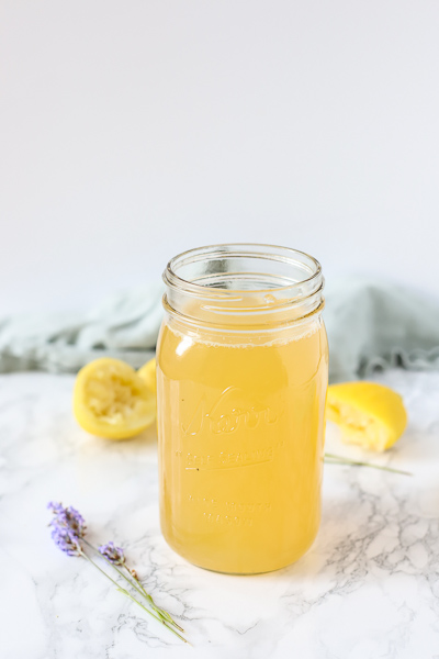 lavender lemonade in a jar ready for the fridge to cool
