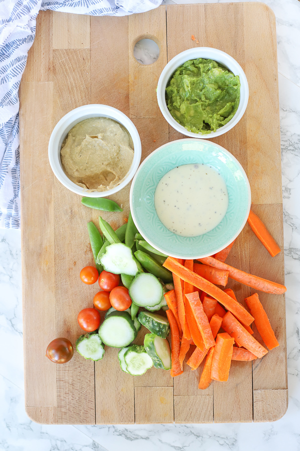 sliced veggies with dip for a healthy snack ideas for kids