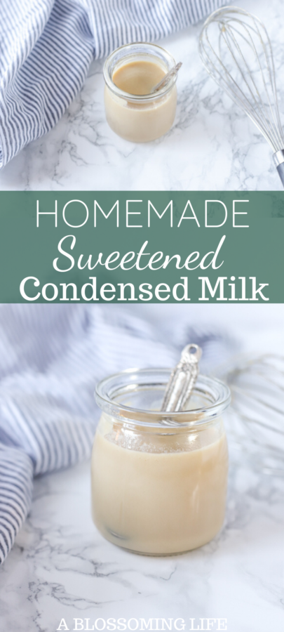 two pictures of homemade sweetened condensed milk