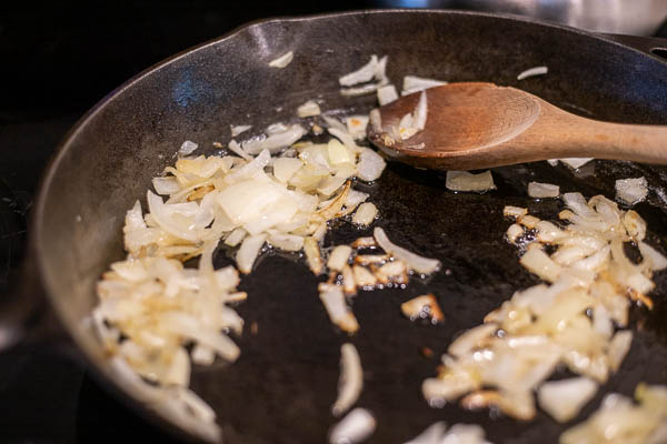 Sautéd onions in a skillet