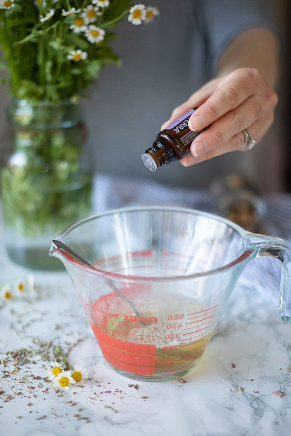 essential oils being adding to homemade body wash