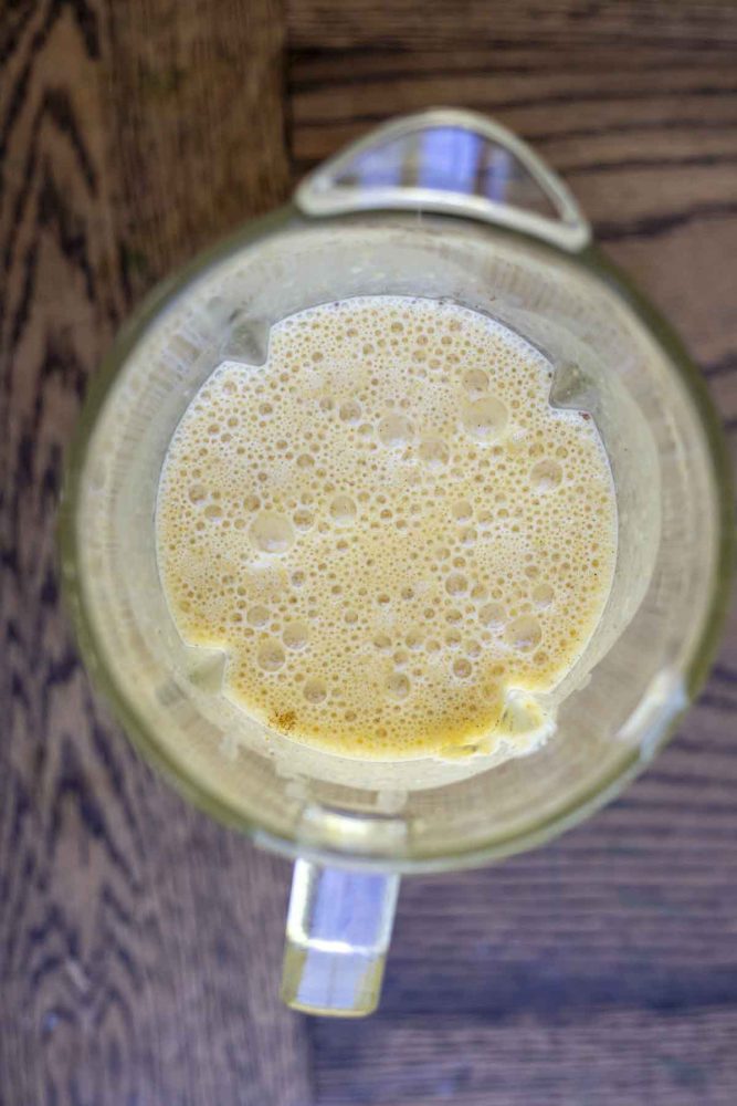 pumpkin smoothie in a blender blended up