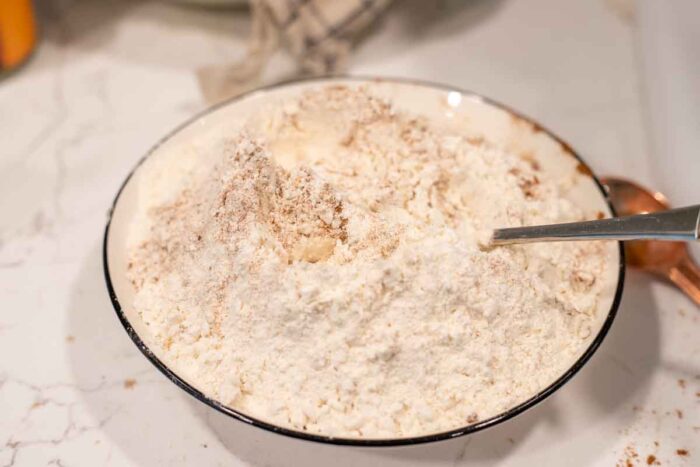 Dry ingredients mixed in a bowl.