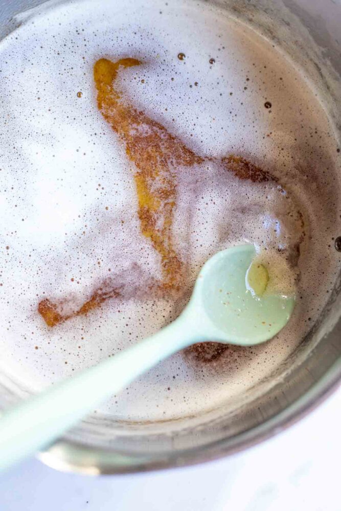 Butter browned in a saucepan with a silicon spatula.