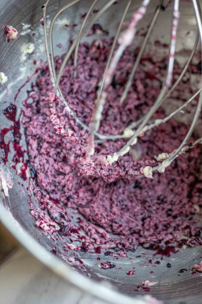 whipped blueberry butter in a stand mixer.